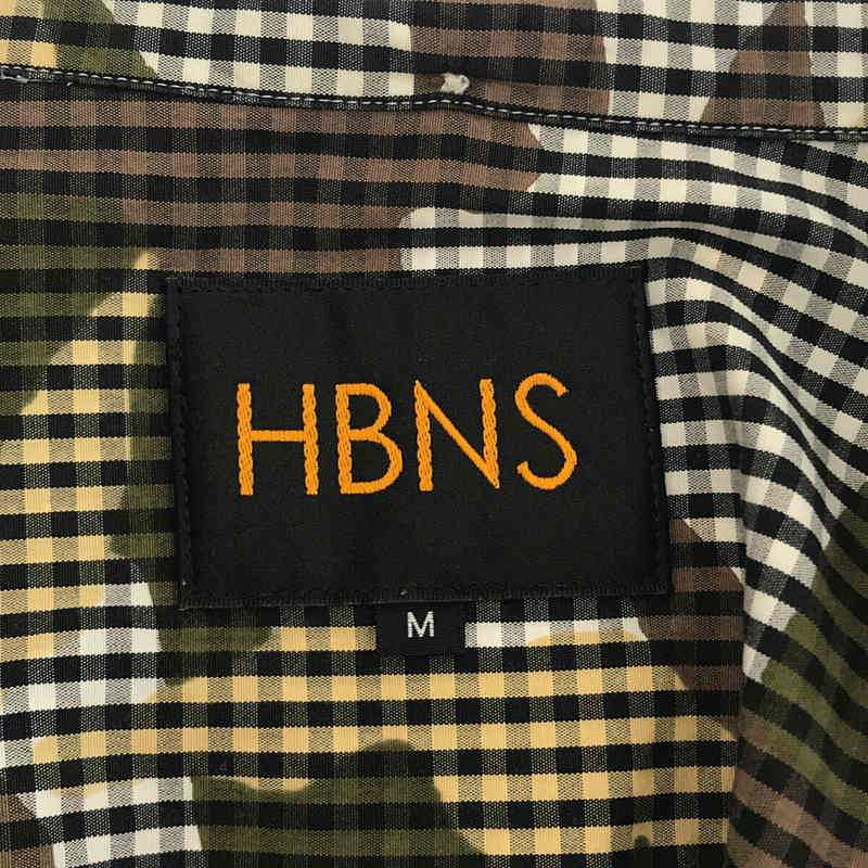 HBNS / ハバノス BD ワンポイント刺繍ロゴ チェック カモ柄  ボタンダウン シャツ 迷彩