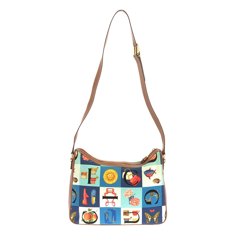 その他 OLD オールド イタリア製  レザー 切替 イラスト バンブー ジップ ショルダー バッグ 保存袋有