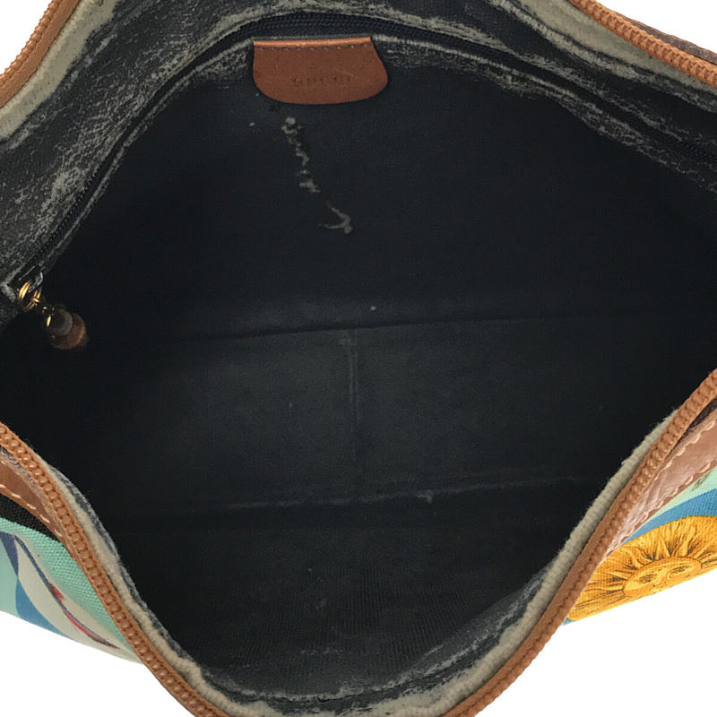 その他 OLD オールド イタリア製  レザー 切替 イラスト バンブー ジップ ショルダー バッグ 保存袋有