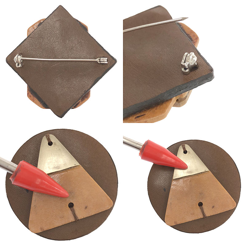 その他 ウッド レザー ピン ブローチ 2個セット