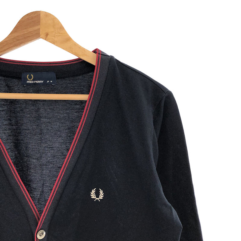 FRED PERRY / フレッドペリー コットン ポリエステル 鹿の子 ライン入り Vネック カーディガン