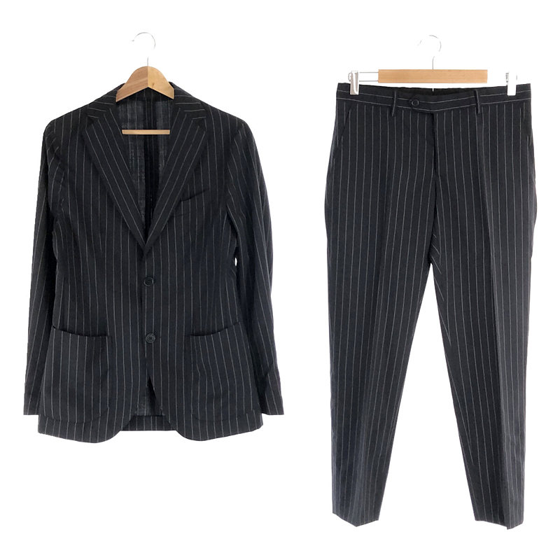 イタリア製 セットアップ スーツ ウール ストライプ ノッチドラペル 2B テーラード ジャケット スラックス