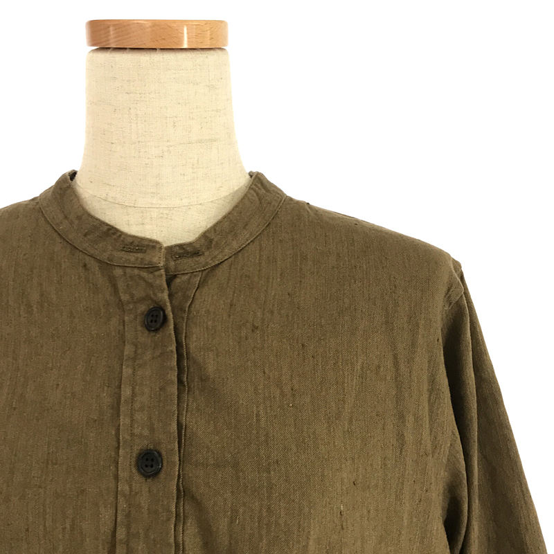 MARGARET HOWELL / マーガレットハウエル コットン リネン ノーカラー シャツ ワンピース