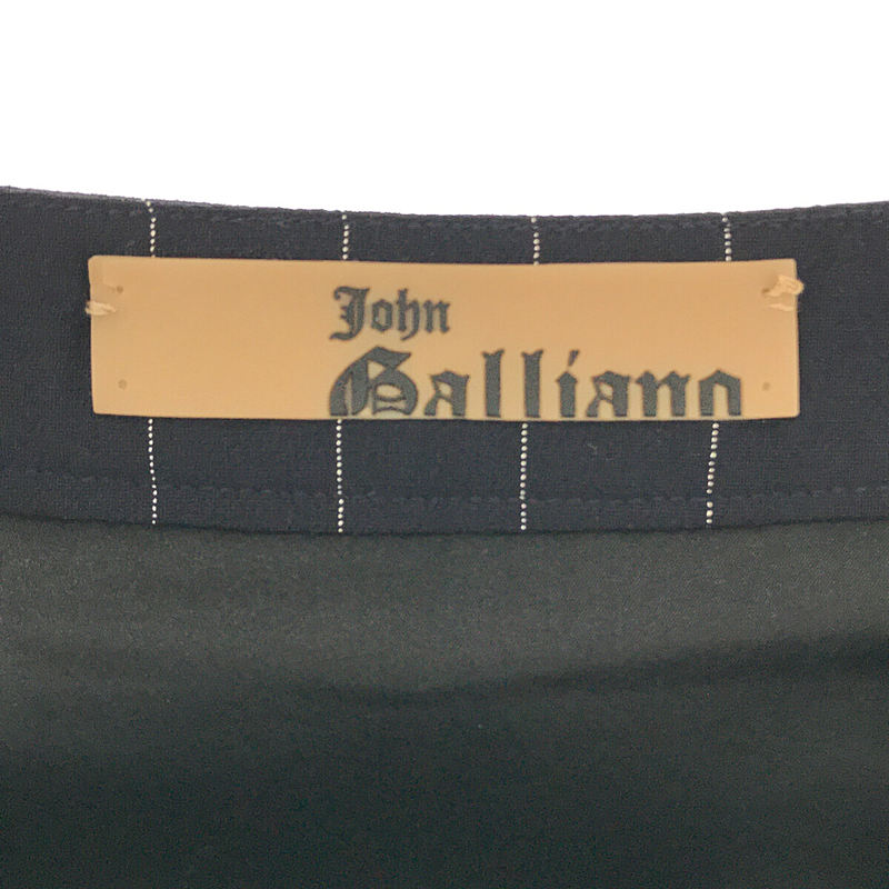 John Galliano / ジョンガリアーノ ウールサージ ストライプ タックプリーツ スカート