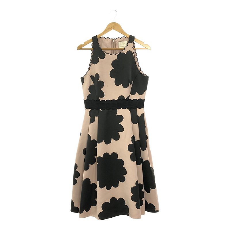 Petal Stamp Dress フラワー 総柄 スカラップ ノースリーブ フレアワンピース