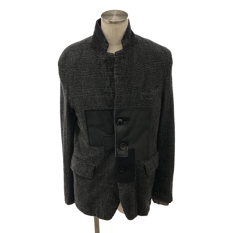JUNYAWATANABE COMMEdesGARCONS MAN / ジュンヤワタナベマン ウール 縮絨 異素材 切替 エルボーパッチ シングルブレスト ジャケット / 総裏地