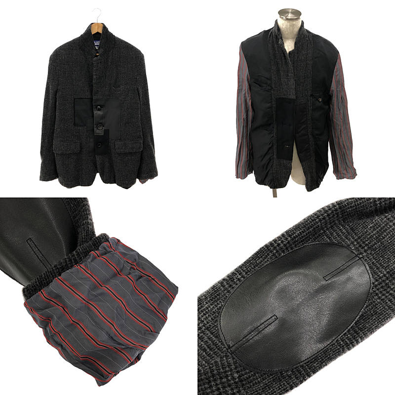 JUNYAWATANABE COMMEdesGARCONS MAN / ジュンヤワタナベマン ウール 縮絨 異素材 切替 エルボーパッチ シングルブレスト ジャケット / 総裏地