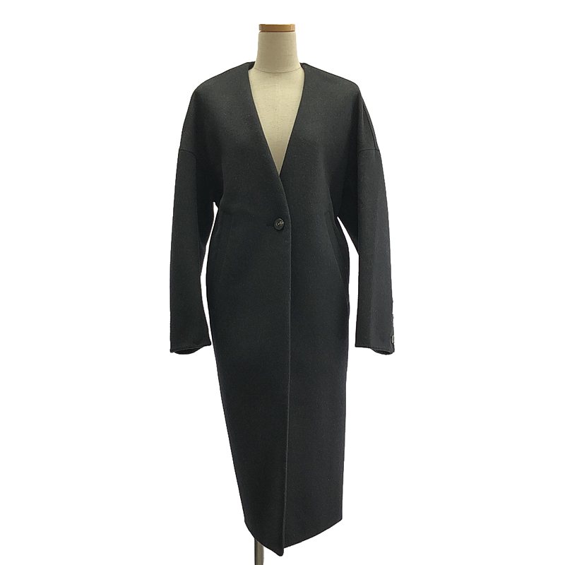 ENFOLD ノーカラー　ロングコート　ノーカラーロングコート　毛 NO-COLLAR COAT / ノーカラー オーバー ロング コート
