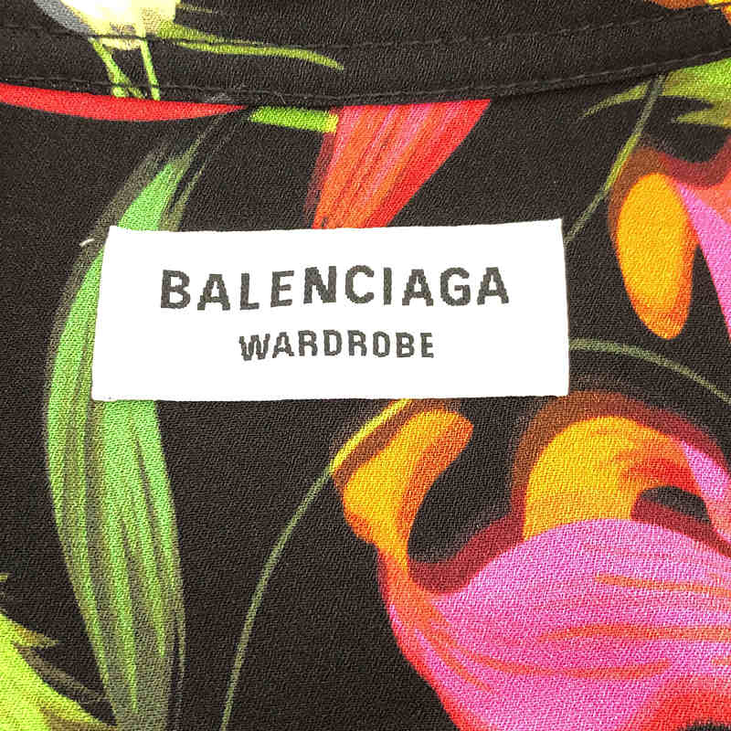 BALENCIAGA / バレンシアガ 総柄 フラワー リボン タイ レーヨン オーバー ロングシャツ ブラウス