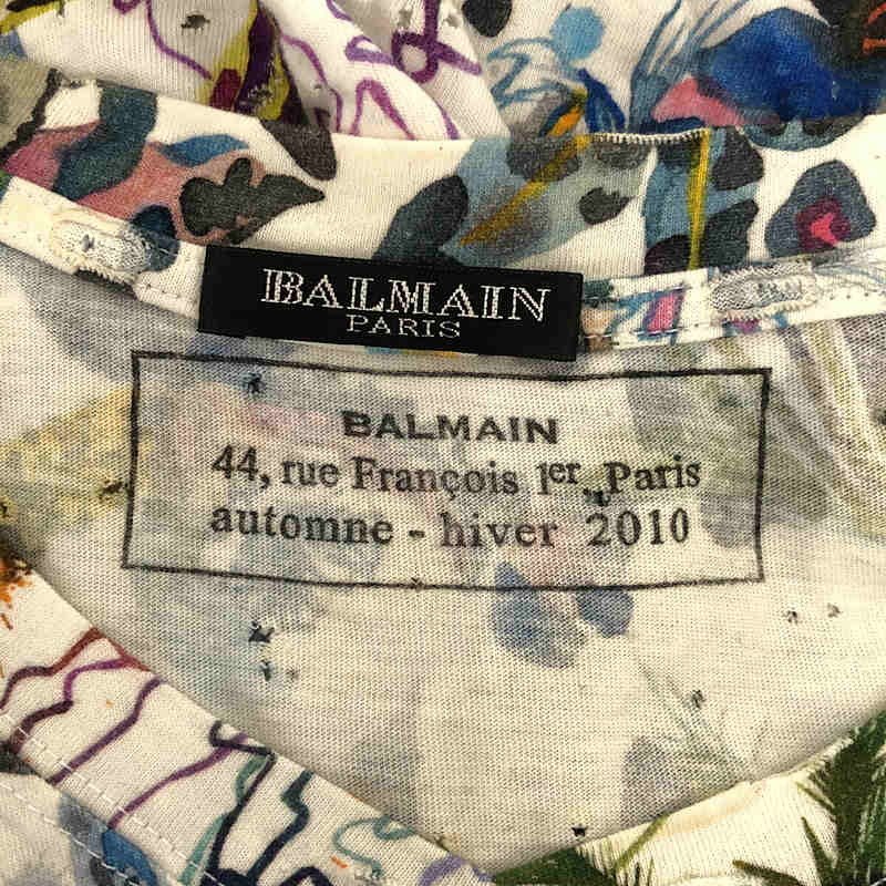 BALMAIN / バルマン ダメージ加工 総柄 コットン Tシャツ カットソー