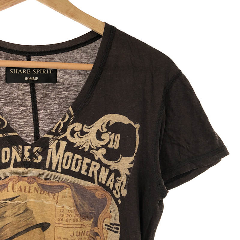 SHARE SPIRIT / シェアースピリット コットン ドクロ プリント Vネック Tシャツ