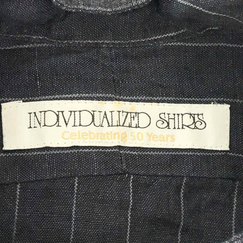 INDIVIDUALIZED SHIRTS / インディビジュアライズドシャツ 50周年記念 USA製 リネン 100％ ストライプ バンドカラー シャツ