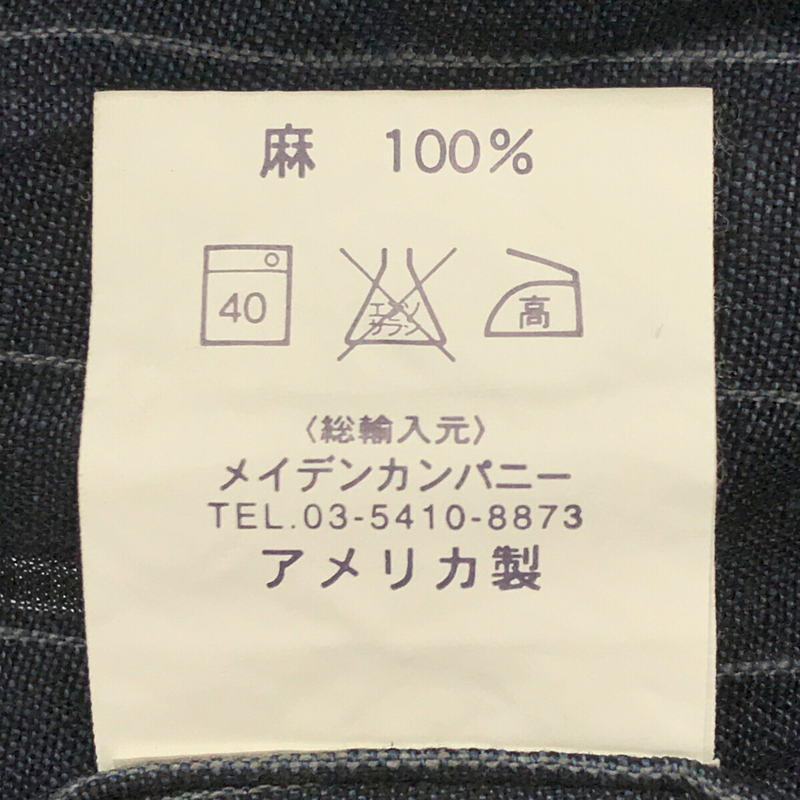 INDIVIDUALIZED SHIRTS / インディビジュアライズドシャツ 50周年記念 USA製 リネン 100％ ストライプ バンドカラー シャツ