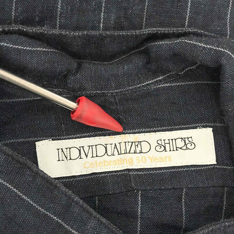 INDIVIDUALIZED SHIRTS / インディビジュアライズドシャツ 50周年記念 USA製 リネン 100％ ストライプ バンドカラー シャツ