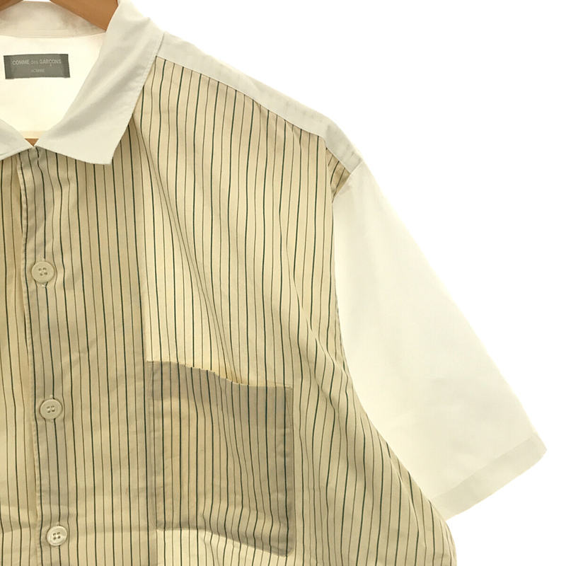 90s 銀タグ コットン ストライプ 切替 ワイドシルエット オープンカラー シャツCOMME des GARCONS HOMME /  コムデギャルソンオム