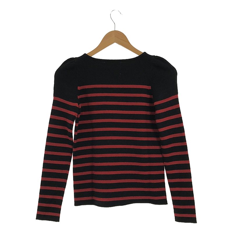 Drawer / ドゥロワー カシミヤ パフショルダー ボーダー クルーネックニット