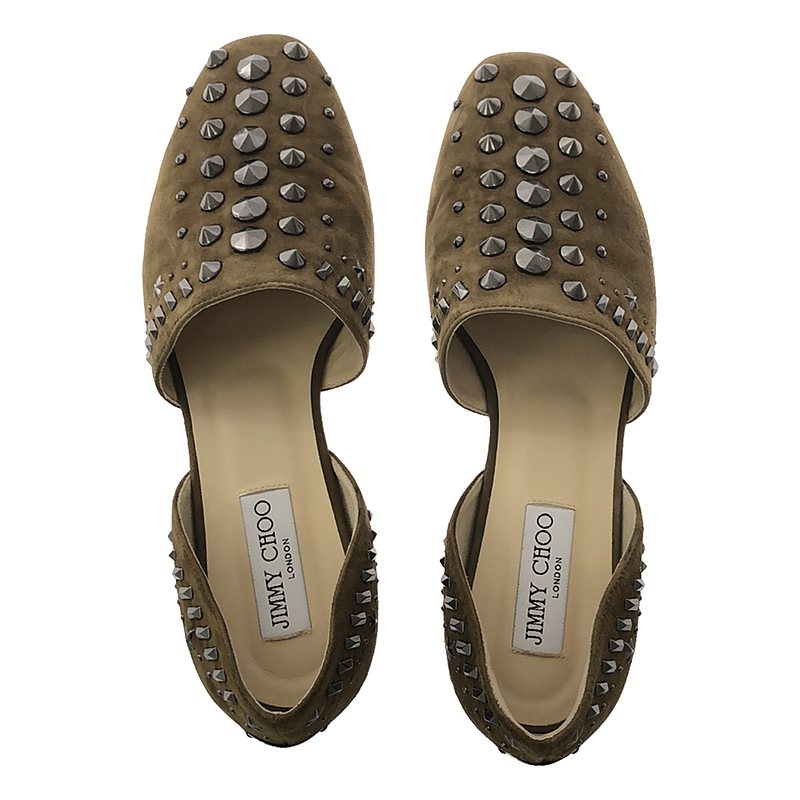 JIMMY CHOO / ジミーチュウ GLOBE FLAT / スタッズ スエード レザー グローブ フラットシューズ