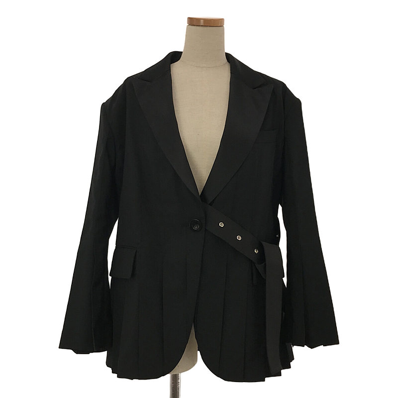 Suiting Pleated blazer / 異素材  バックプリーツ スーチング ベルテッド ジャケット