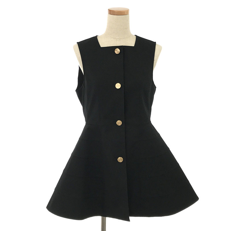 【新品】  Bluelea / ブルレア | peplum gilet スクエアネック 金ボタン ペプラム ジレ ベスト | F | black | レディース