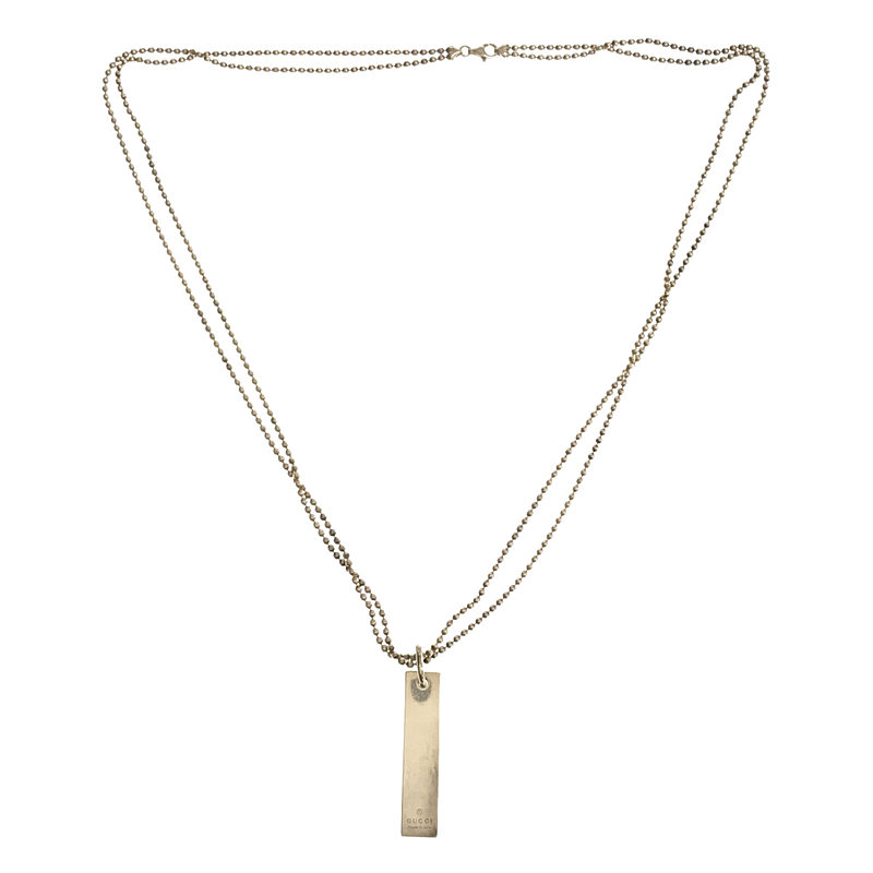 GUCCI / グッチ シルバー 925刻印 ロゴ プレート 2連 ボールチェーン ネックレス ユニセックス 箱付属あり