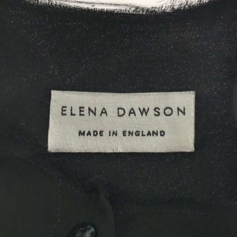 ELENA DAWSON / エレナドーソン シルク ノーカラー 断ち切り ウエスト ギャザー ロング シャツ