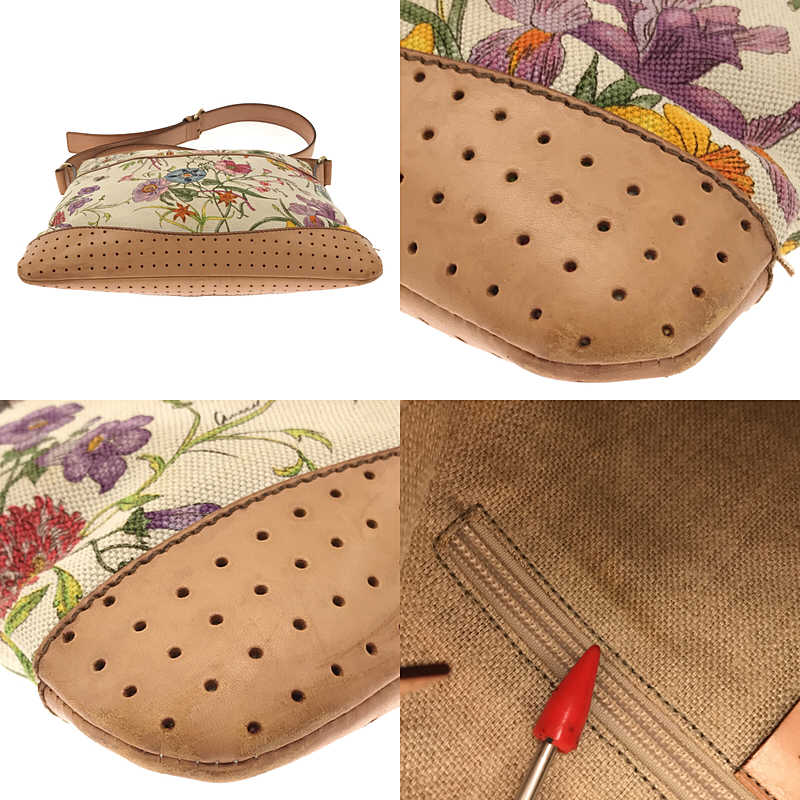 花柄 フローラル レザー切替 キャンバス ショルダーバッグ 花柄 フローラル レザー切替 キャンバス ショルダーバッグ
