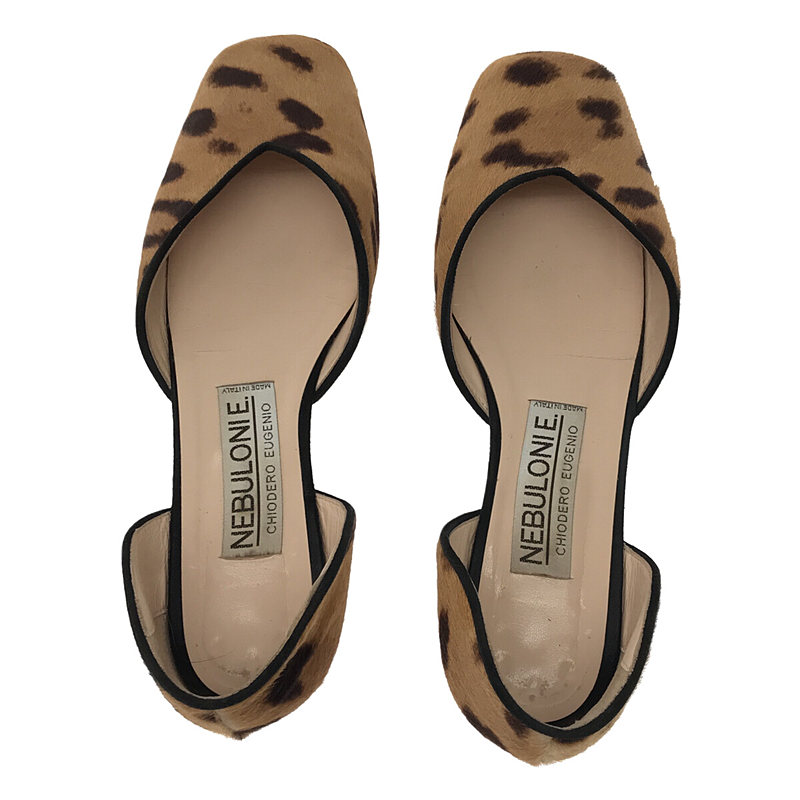 NEBULONI E / ネブローニ レオパード ハラコレザー スクエアトゥ フラットシューズ