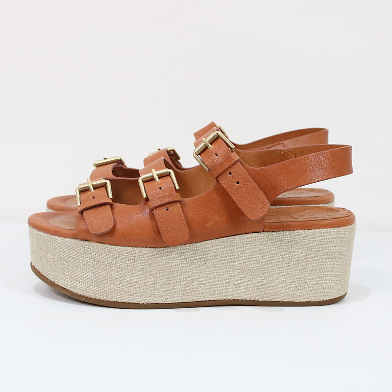 CHIE MIHARA / チエミハラ Olaf Tan Flatform Sandals レザーストラップサンダル