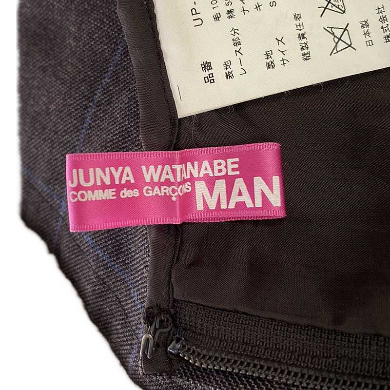 JUNYA WATANABE MAN PINK / ジュンヤワタナベマンピンク ウール チェック レース フリル切替 ミニスカート