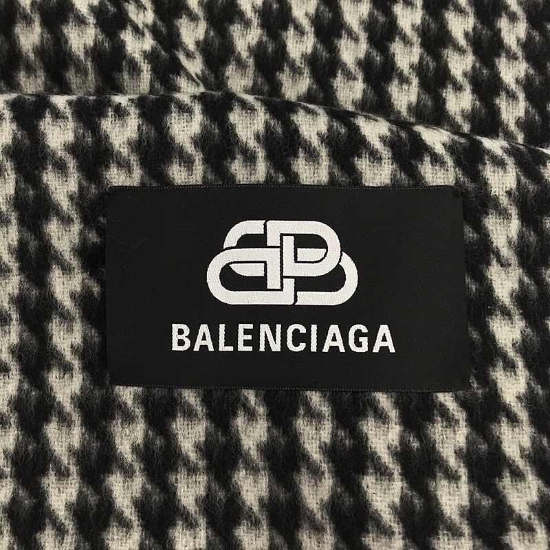 BALENCIAGA / バレンシアガ カシミヤ ウール 千鳥格子柄  ロゴ フリンジストール マフラー