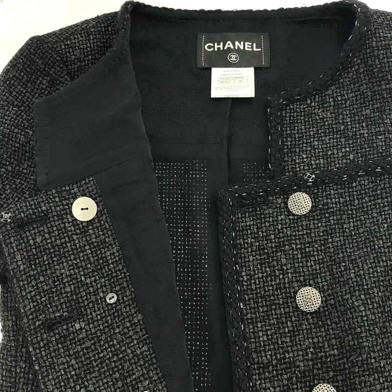 CHANEL / シャネル P47857 フランス製 ツイード ノーカラー ジャケット