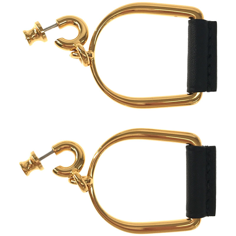 HERMES / エルメス Heritage Equestre Etrier earrings フランス製  2ペア レザー切替 エリタージュ エスケトル エトリエ イヤリング ピアス 箱・保存袋有