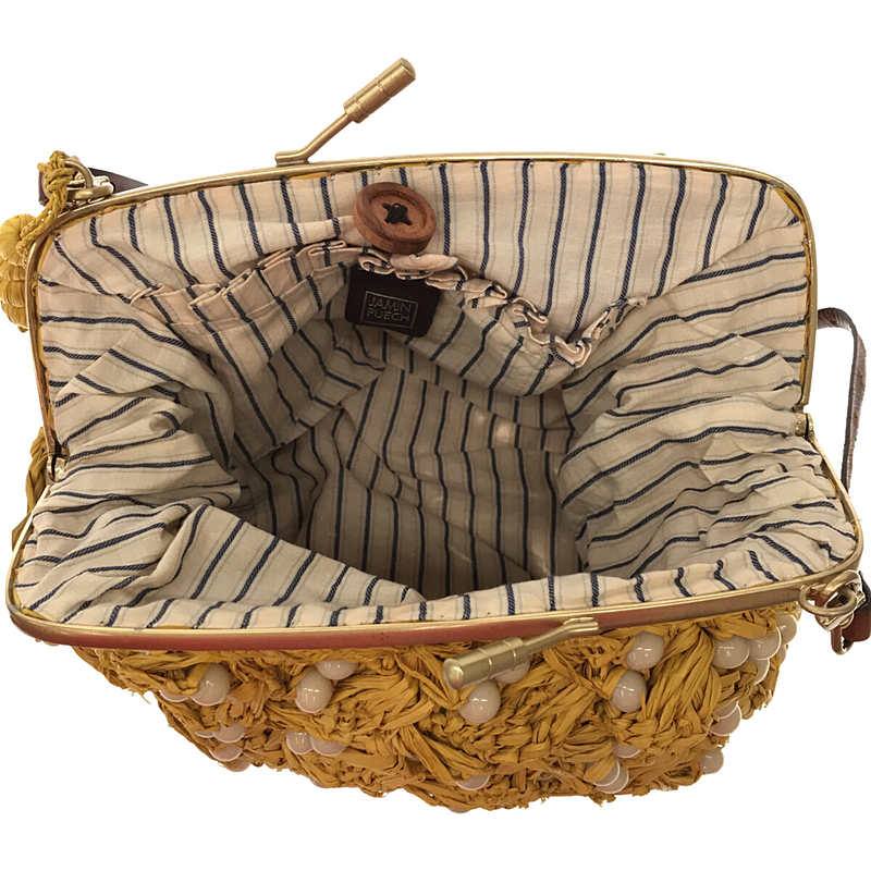 JAMIN PUECH / ジャマンピエッシュ ストロー ビーズ 装飾 がま口 ハンドバッグ 保存袋付き