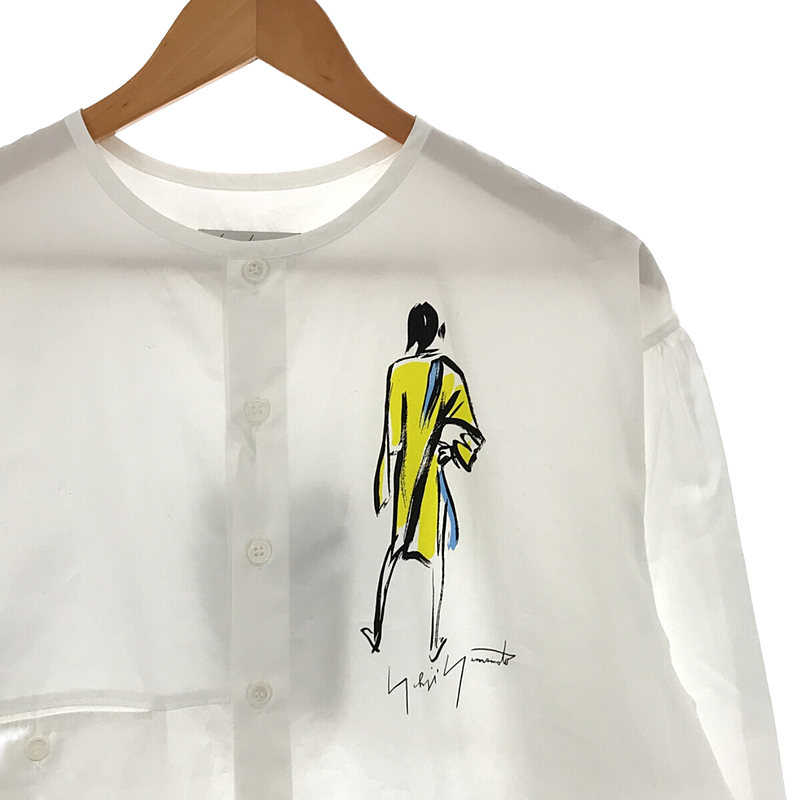YOHJI YAMAMOTO POUR HOMME / ヨウジヤマモトプールオム イラスト ロゴ 入り ビッグシルエット コットン ノーカラー ロング シャツ