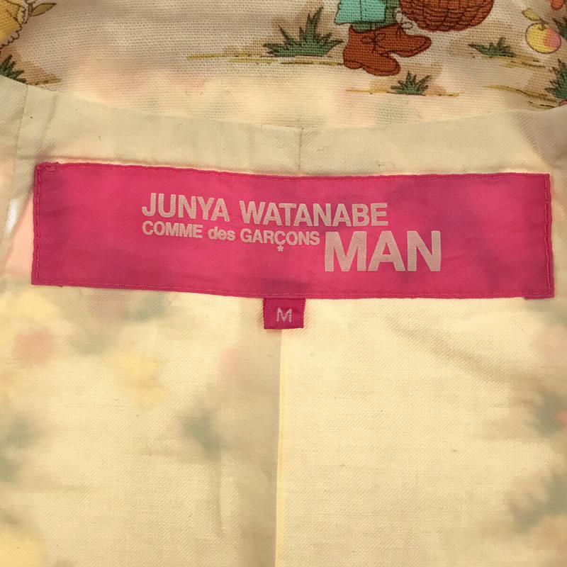 JUNYA WATANABE MAN PINK / ジュンヤワタナベマンピンク 2004AW / AD2004 イラスト 総柄 コットン 3B シングル ブレスト ジャケット コムデギャルソン