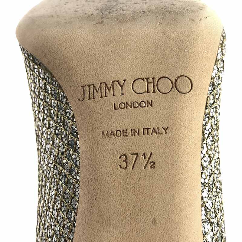 JIMMY CHOO / ジミーチュウ Romy 85 Champagne コースグリッター ファブリック・ポインテッド トゥ パンプス