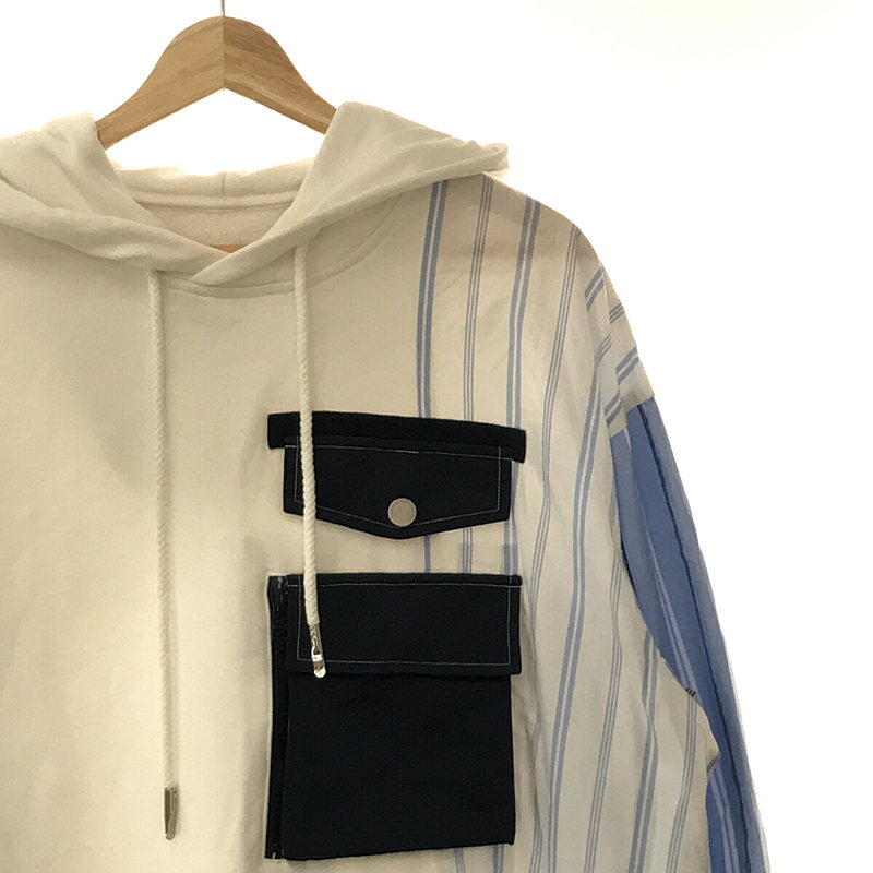 FenG CHen WANG / フェンチェン•ワン JERSEY SHIRTING PANELLED HOODIE ストライプ ドッキング オーバーサイズ プルオーバーパーカー