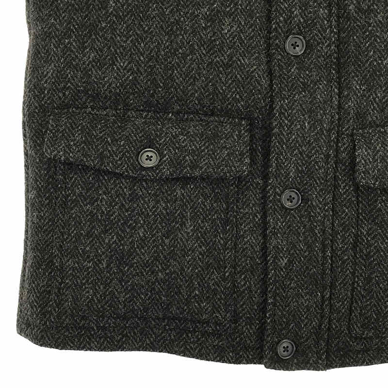 【美品】  MARGARET HOWELL / マーガレットハウエル | × HARRIS TWEED / ハリスツイード 別注 チンストラップ付き ウール ヘリンボーン ダウンベスト 襟内コーデュロイ | M | グレー | メンズ