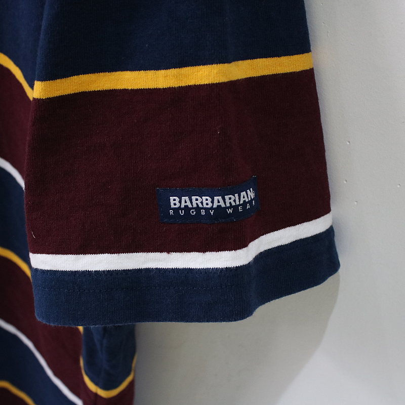 BARBARIAN / バーバリアン コットンボーダー半袖ラガーシャツ bordeaux