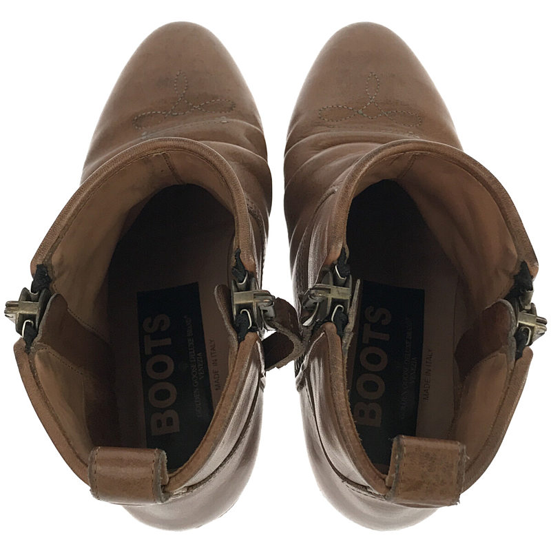 その他 イタリア製 レザー ダブル サイドジップ ウエスタン ショート ブーツ 箱・保存袋付き