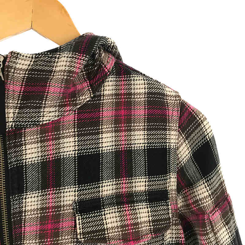 その他 チェック バック プリント フード ジップアップ シャツ ジャケット