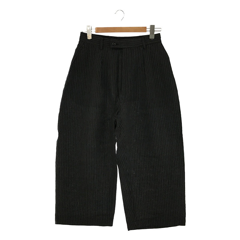 Linen/和紙 Ojo Stripe Side Dirts Pocket Wide Pants リネン ストライプ サイドダーツポケット ワイドパンツ