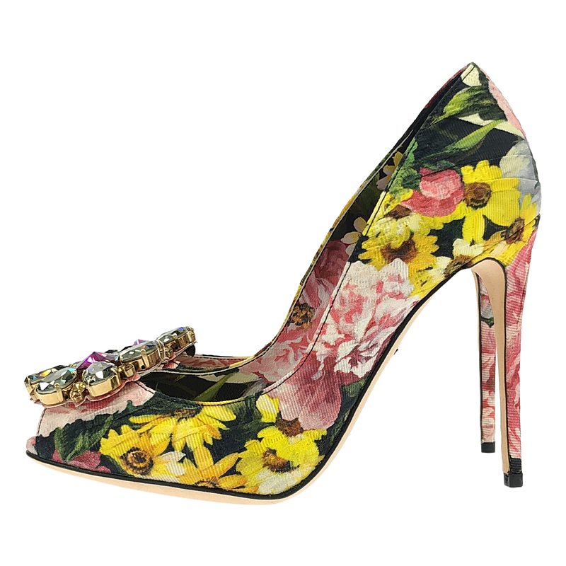 DOLCE＆GABBANA / ドルチェ＆ガッバーナドルガバ フラワー ジャガード ビジュー 装飾 ヒール パンプス