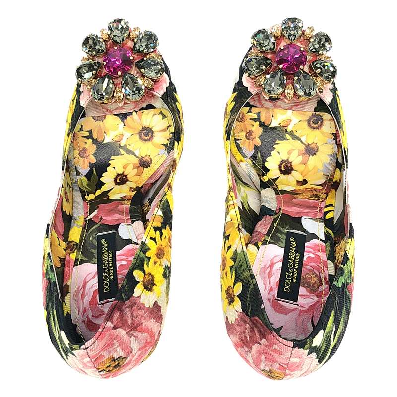 DOLCE＆GABBANA / ドルチェ＆ガッバーナドルガバ フラワー ジャガード ビジュー 装飾 ヒール パンプス