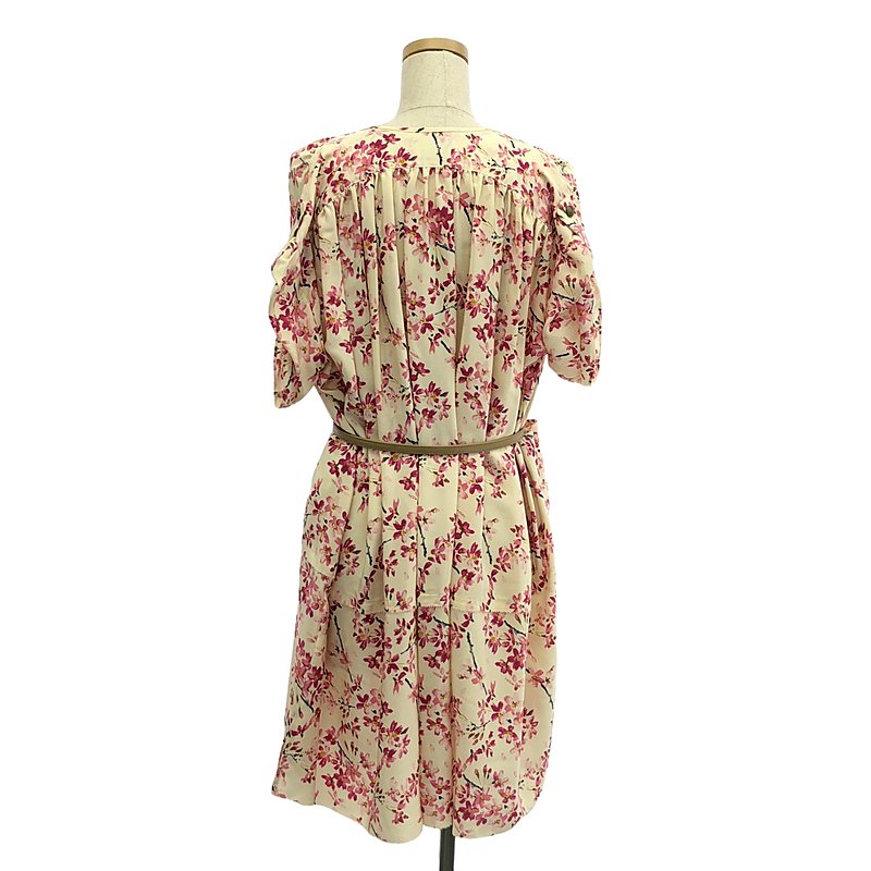 BALENCIAGA / バレンシアガ silk 100％ / シルク 総柄 ギャザー ベルテッド ドレス ワンピース