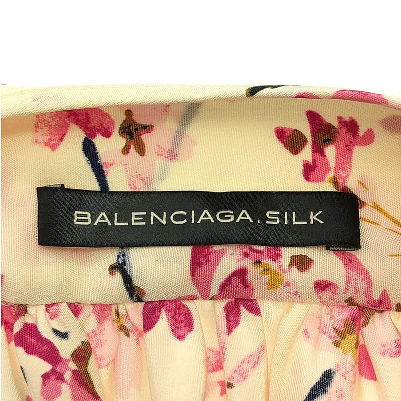 BALENCIAGA / バレンシアガ silk 100％ / シルク 総柄 ギャザー ベルテッド ドレス ワンピース