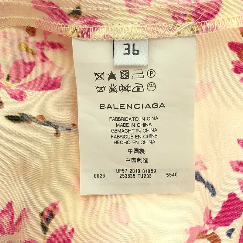 BALENCIAGA / バレンシアガ silk 100％ / シルク 総柄 ギャザー ベルテッド ドレス ワンピース