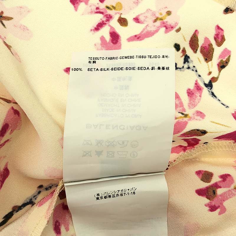 BALENCIAGA / バレンシアガ silk 100％ / シルク 総柄 ギャザー ベルテッド ドレス ワンピース