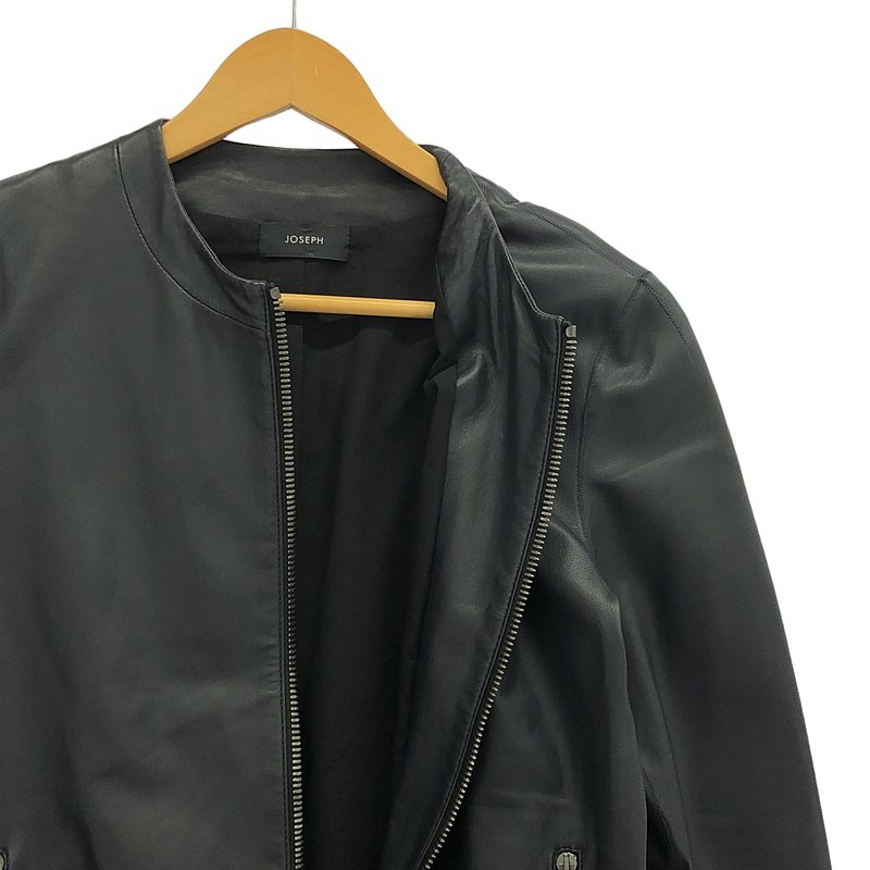 JOSEPH / ジョセフ 羊革 ラムレザー  ノーカラー ジャケット ブルゾン / 総裏地