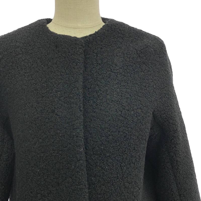 HUGO BOSS / ヒューゴボス ウール レザー ダブルポケット ノーカラーコート / 総裏地